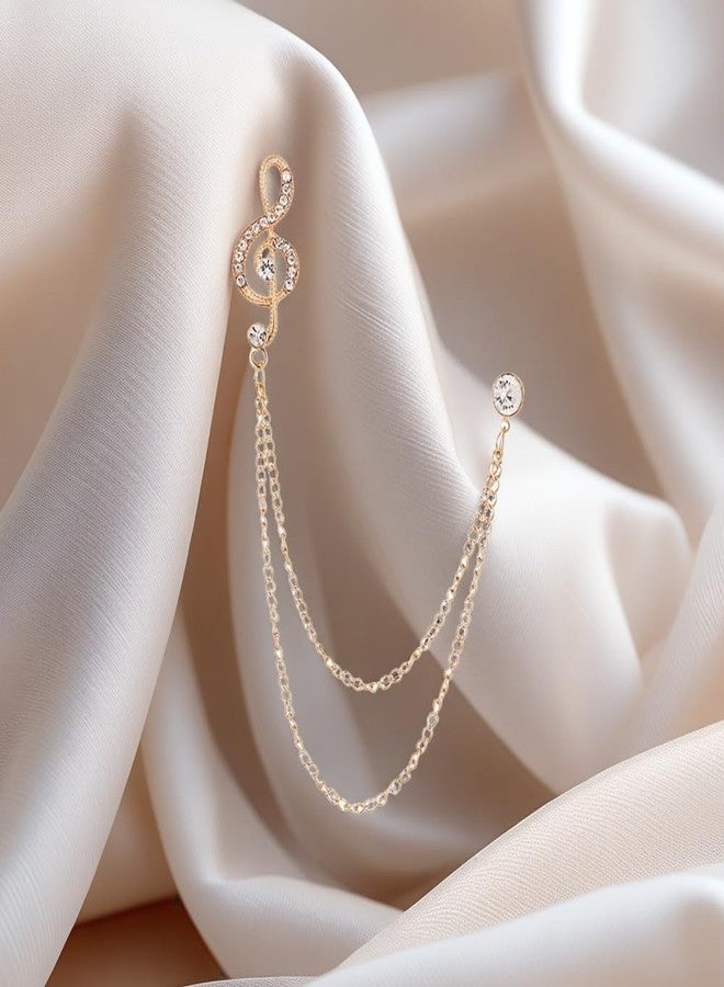 Izpack Crystal Music Note Hangling Chain Brooch Lapel Pin Rhinestone Musical Long Tassel Brooches Pins Dress Suit Tuxedo Corsage Accessories Dainty Dance Party Musician Jewelry for Women Men (Gold) - Image 4