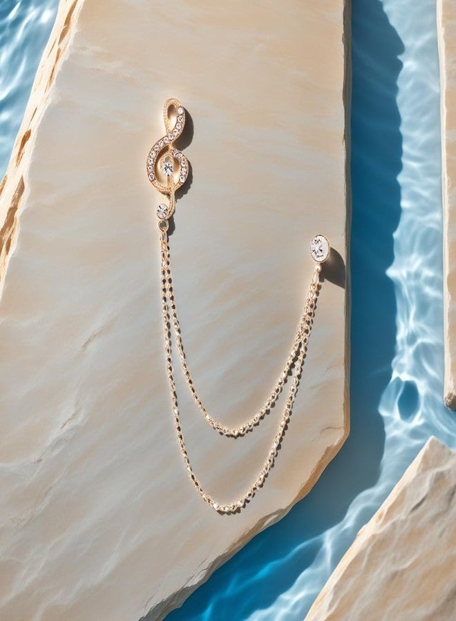 Izpack Crystal Music Note Hangling Chain Brooch Lapel Pin Rhinestone Musical Long Tassel Brooches Pins Dress Suit Tuxedo Corsage Accessories Dainty Dance Party Musician Jewelry for Women Men (Gold) - Image 3