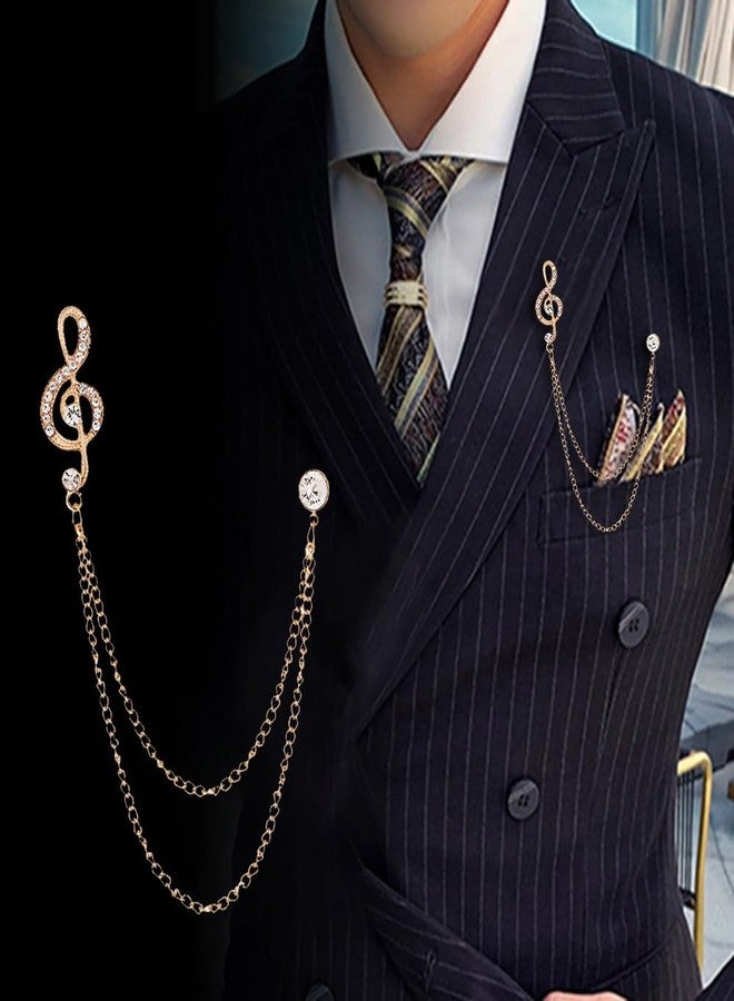 Izpack Crystal Music Note Hangling Chain Brooch Lapel Pin Rhinestone Musical Long Tassel Brooches Pins Dress Suit Tuxedo Corsage Accessories Dainty Dance Party Musician Jewelry for Women Men (Gold) - Image 2