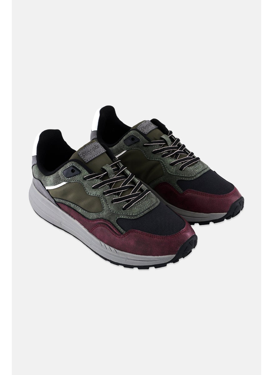 Algspar - Men Lace Up Casual Sneakers, Olive - Image 1