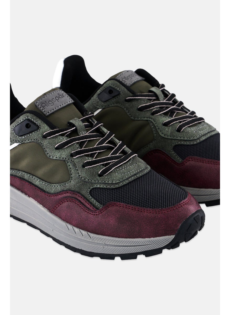 Algspar - Men Lace Up Casual Sneakers, Olive - Image 1
