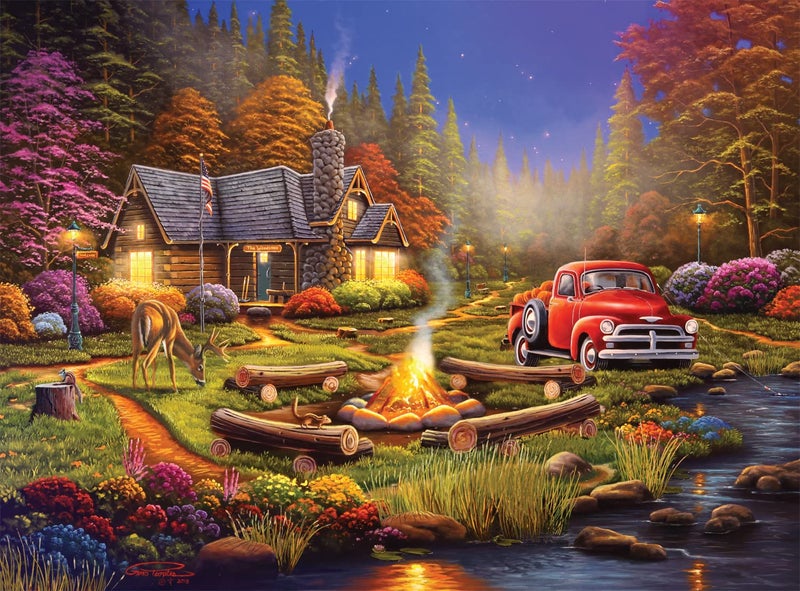 Buffalo Games - 1000 Piece Jigsaw Puzzle - Cabin in The Woods - Fall Evening Challenging Puzzles for Adults and Families - Image 1