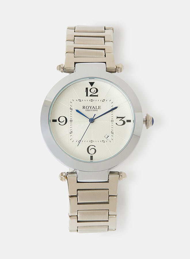 Royale Mega Round Shape Analog Wrist Watch RE104 I - 40mm - Silver - Image 1