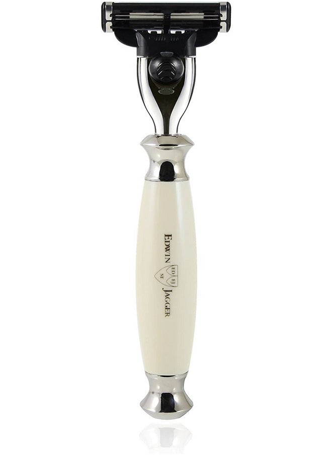 Edwin Jagger - Dwin Jagger Simulated Ivory And Nickel Shaving Set With Gillette Mach 3 Razor And Pure Badger Shaving Brush And Stand - Image 1