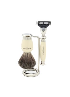 Edwin Jagger Dwin Jagger Simulated Ivory And Nickel Shaving Set With Gillette Mach 3 Razor And Pure Badger Shaving Brush And Stand  - Image 2