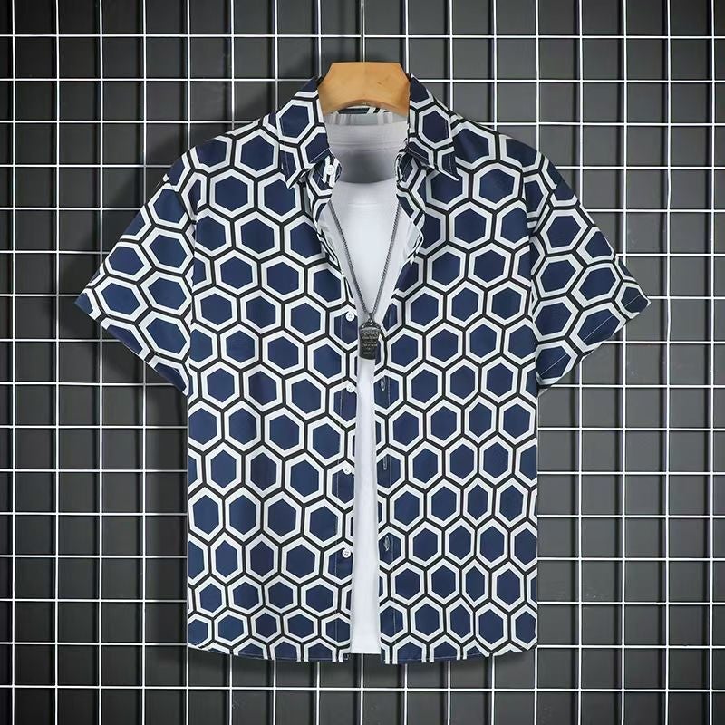 Generic Beach suit Summer Short-sleeved Fashionable Shirt plus size Loose Hawaiian Mens Casual Shorts Collocation Couple Fb-210#Shirt [single pack] 