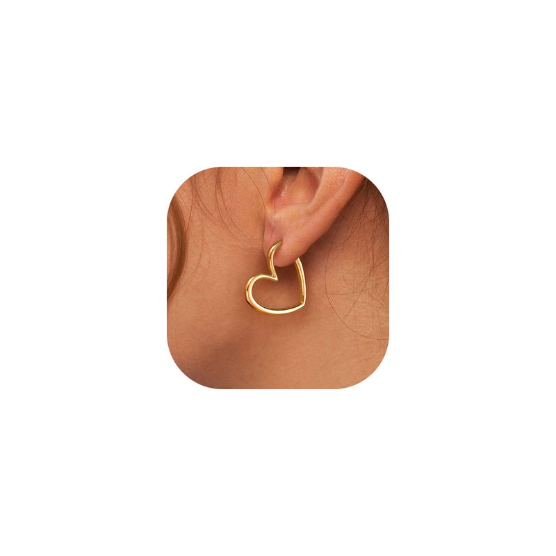 LLWOM Gold Huggie Earrings for Women, 14k Gold Plated Heart Hoop Earrings Hypoallergenic Lightweight Hoops Gifts - Image 1