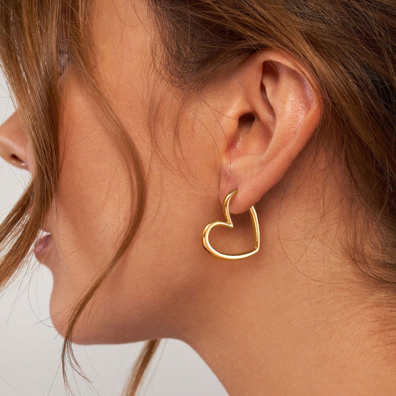 LLWOM Gold Huggie Earrings for Women, 14k Gold Plated Heart Hoop Earrings Hypoallergenic Lightweight Hoops Gifts - Image 2