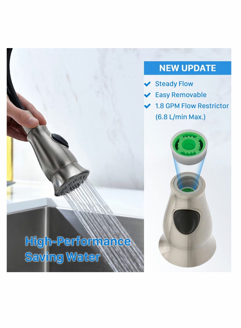 KASTWAVE Kitchen Faucet Pull Down Spray Head, KASTWAVE Faucet Sprayer Replacement for Kitchen Sink Pull-Down Faucet, 3 Function Kitchen Tap Spray Spout Part Brushed Nickel - Upgraded Ver  - Image 3