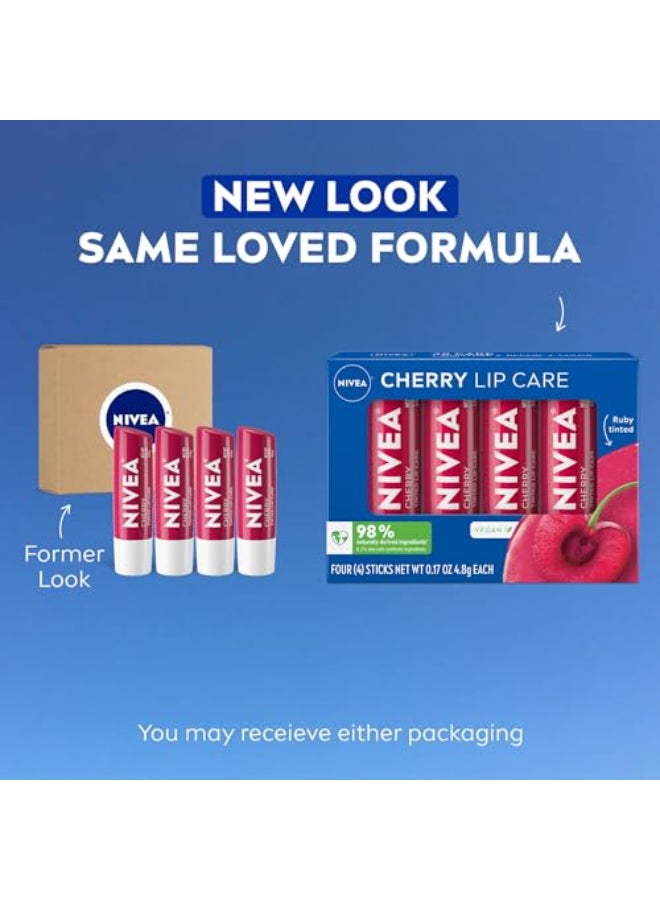 NIVEA Cherry Lip Care Ruby Tinted Lip Balm Pack with Shea Butter Nourishing Oils and Vitamin C E 3in1 Moisture Repair and Color 017 Oz Stick Pack of 4 - Image 3