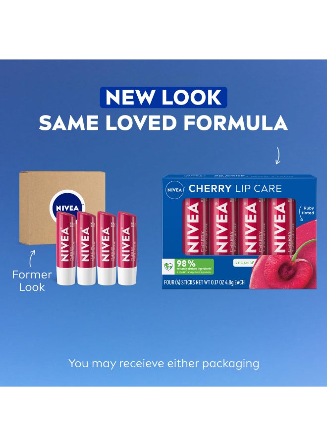 NIVEA Cherry Lip Care Ruby Tinted Lip Balm Pack with Shea Butter Nourishing Oils and Vitamin C E 3in1 Moisture Repair and Color 017 Oz Stick Pack of 4 - Image 4