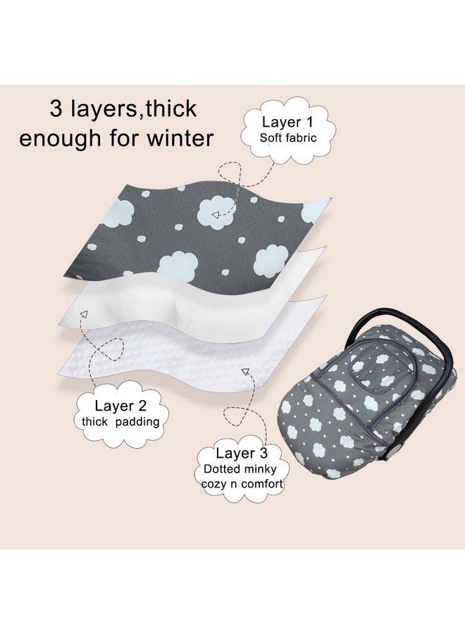 DODO NICI Carseat Cover, Winter Baby car seat Covers for Infant car seat, Baby Carrier Cover Canopy, Window in Door Zipper Open, Thick Padded, Grey Cloud; - Image 2