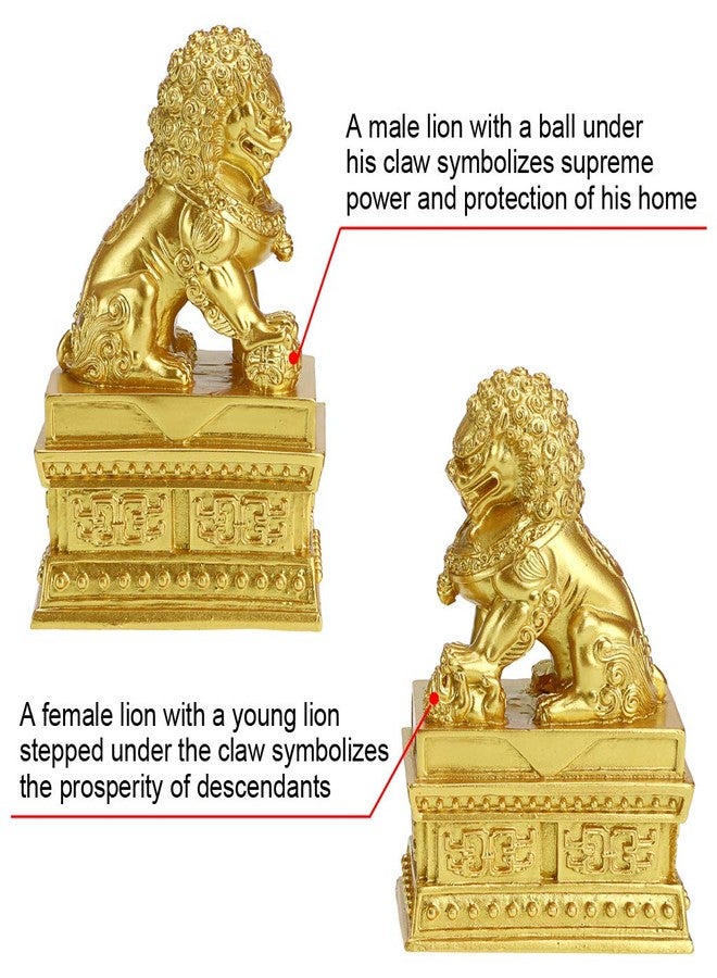 MDLUU Guardian Lion Statues, Pair of Fu Foo Dogs, Feng Shui Lion Sculptures for Cash Register, Office Desk, House Warming, Store Opening Gift, Gold - Image 4