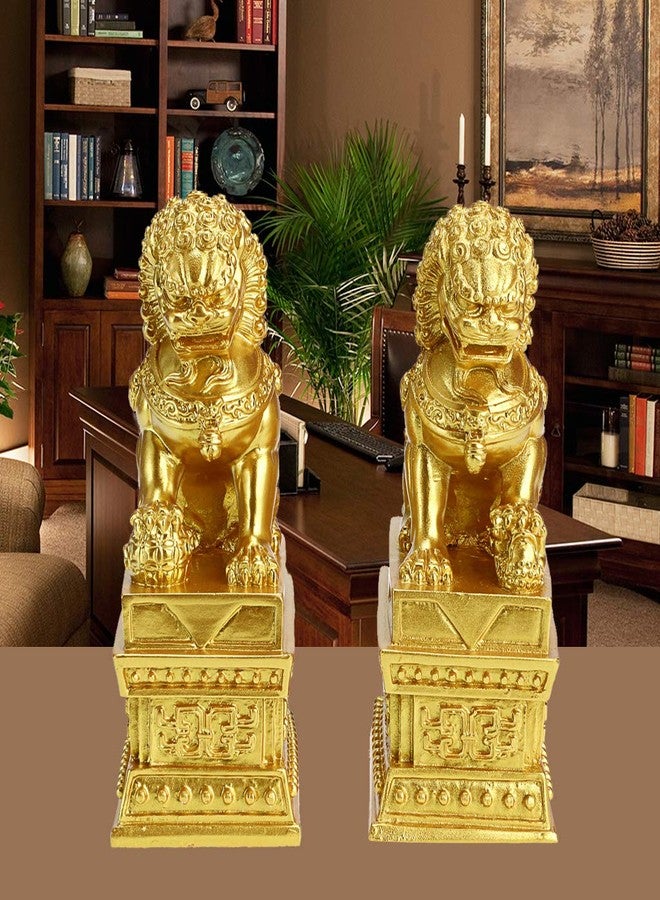 MDLUU Guardian Lion Statues, Pair of Fu Foo Dogs, Feng Shui Lion Sculptures for Cash Register, Office Desk, House Warming, Store Opening Gift, Gold - Image 3