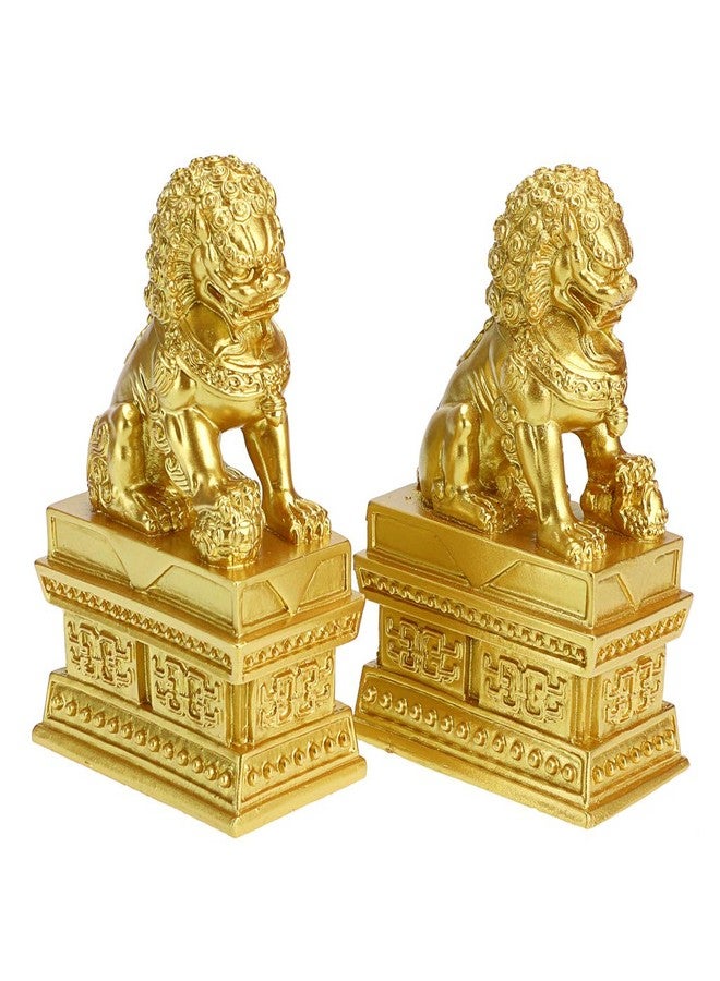 MDLUU Guardian Lion Statues, Pair of Fu Foo Dogs, Feng Shui Lion Sculptures for Cash Register, Office Desk, House Warming, Store Opening Gift, Gold - Image 1