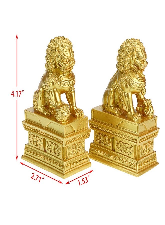 MDLUU Guardian Lion Statues, Pair of Fu Foo Dogs, Feng Shui Lion Sculptures for Cash Register, Office Desk, House Warming, Store Opening Gift, Gold - Image 5