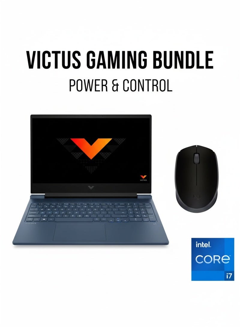 HP Victus 16 R0046NE Gaming Laptop Intel Ci7-13700H 16GB RAM 1TB SSD Nvidia GeForce RTX 4050 6G GDDR6 16.1 Inch FHD 144Hz - Performance Blue - 81Q01EA Performance Blue & M171 Reliable Wireless Connectivity Mouse 2.4 GHz With USB BlackBundle - Image 1