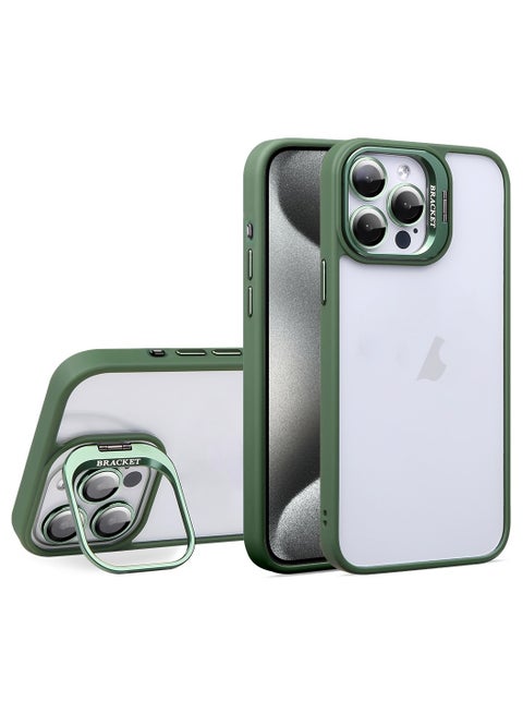 حافظة هاتف فاخرة غير مرئية قابلة للطي لهاتف آيفون 15 برو مع حلقة فيلم عدسة معدنية وغطاء خلفي صلب شفاف ممتص للصدمات (أخضر)