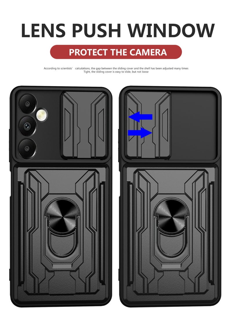 مناسبة لأنّ سامسونج جالاكسي A26 5G الهاتف المحمول القضية ، حامل البطاقة ، انزلاق الكاميرا عدسة غطاء ، خاتم المغناطيسي قوس حماية الهاتف المحمول القضية ، تنطبق على سامسونج جالاكسي A26 5G ، أسود - Image 5