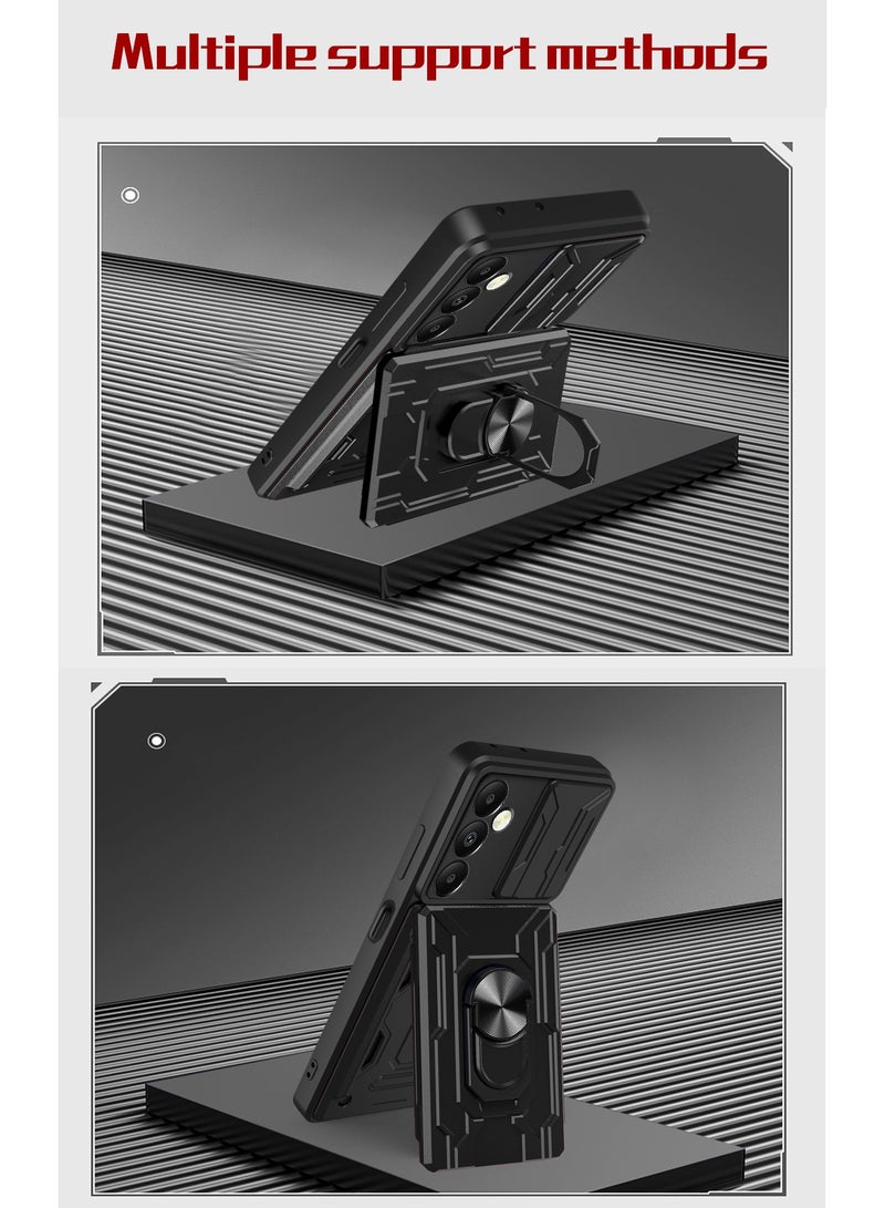 مناسبة لأنّ سامسونج جالاكسي A26 5G الهاتف المحمول القضية ، حامل البطاقة ، انزلاق الكاميرا عدسة غطاء ، خاتم المغناطيسي قوس حماية الهاتف المحمول القضية ، تنطبق على سامسونج جالاكسي A26 5G ، أسود - Image 4