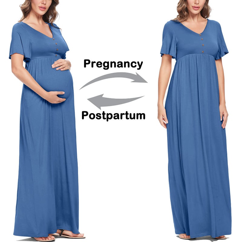 Peauty Plus Size Maternity Summer Dress - Blue Maternity Dress for Baby Shower - Indigo XL - Image 5