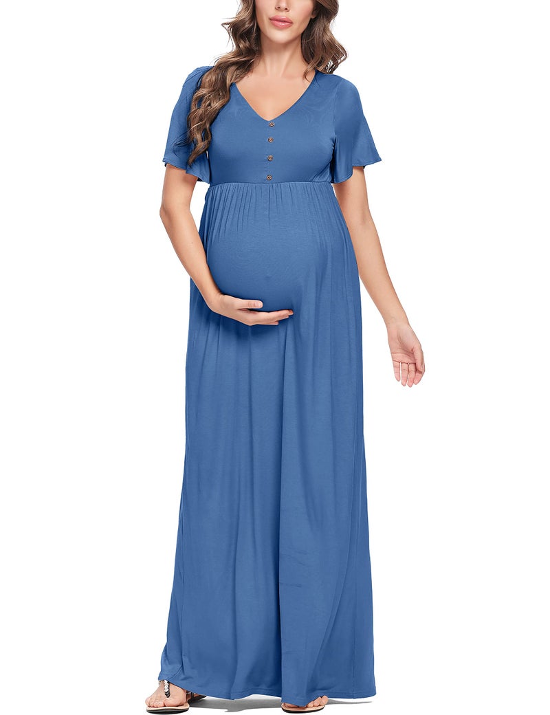Peauty Plus Size Maternity Summer Dress - Blue Maternity Dress for Baby Shower - Indigo XL - Image 4
