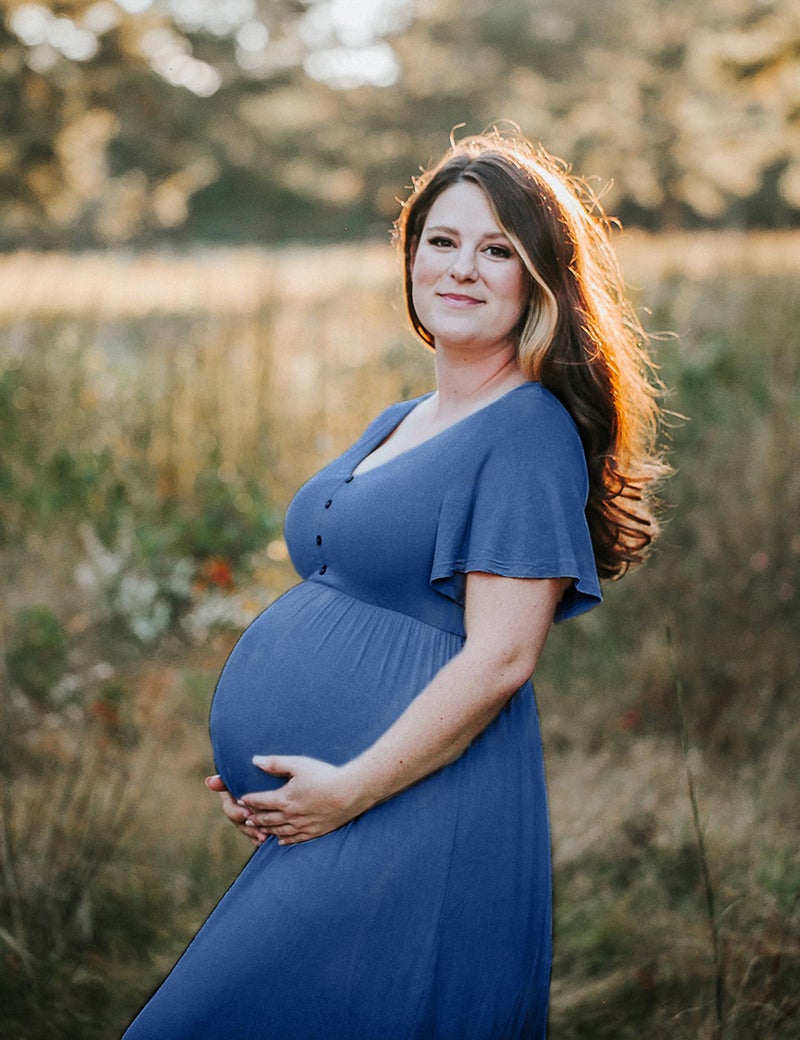 Peauty Plus Size Maternity Summer Dress - Blue Maternity Dress for Baby Shower - Indigo XL - Image 2