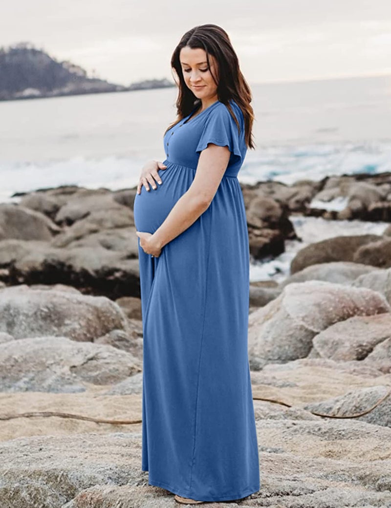 Peauty Plus Size Maternity Summer Dress - Blue Maternity Dress for Baby Shower - Indigo XL - Image 3