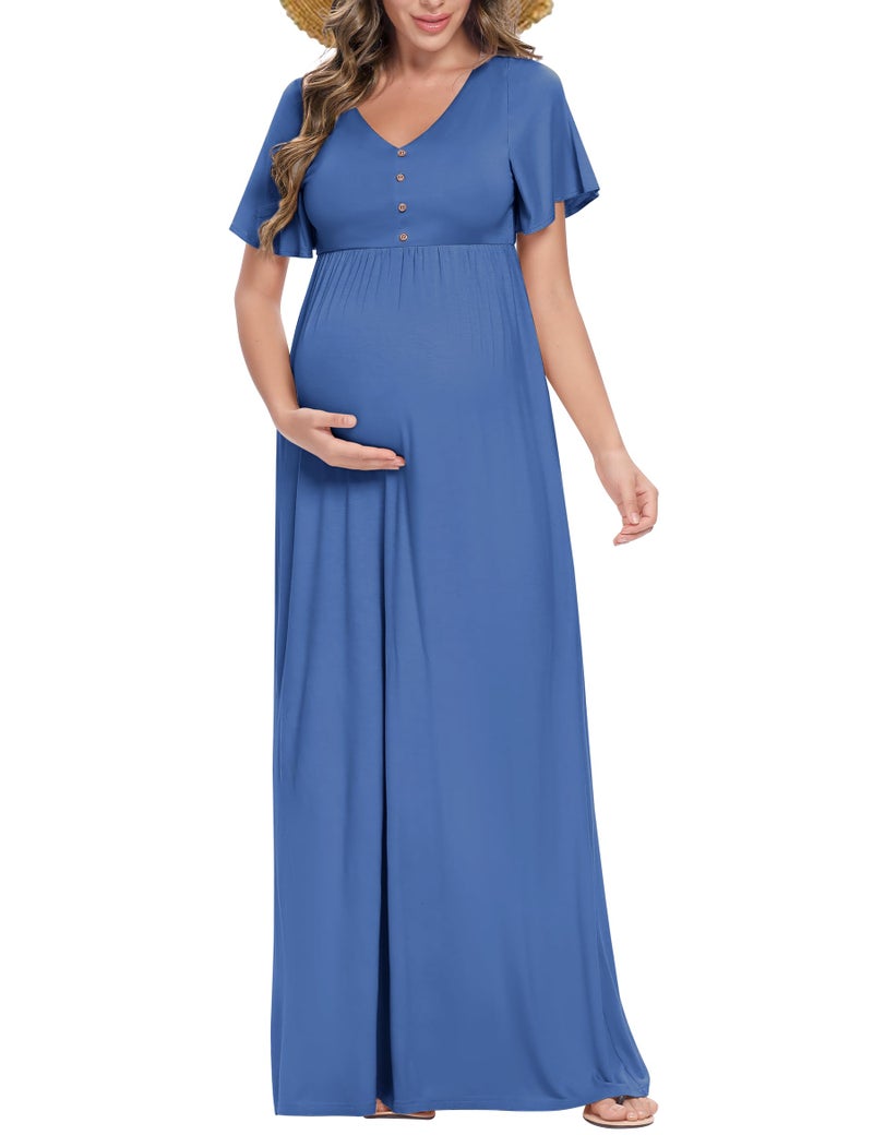 Peauty Plus Size Maternity Summer Dress - Blue Maternity Dress for Baby Shower - Indigo XL - Image 1