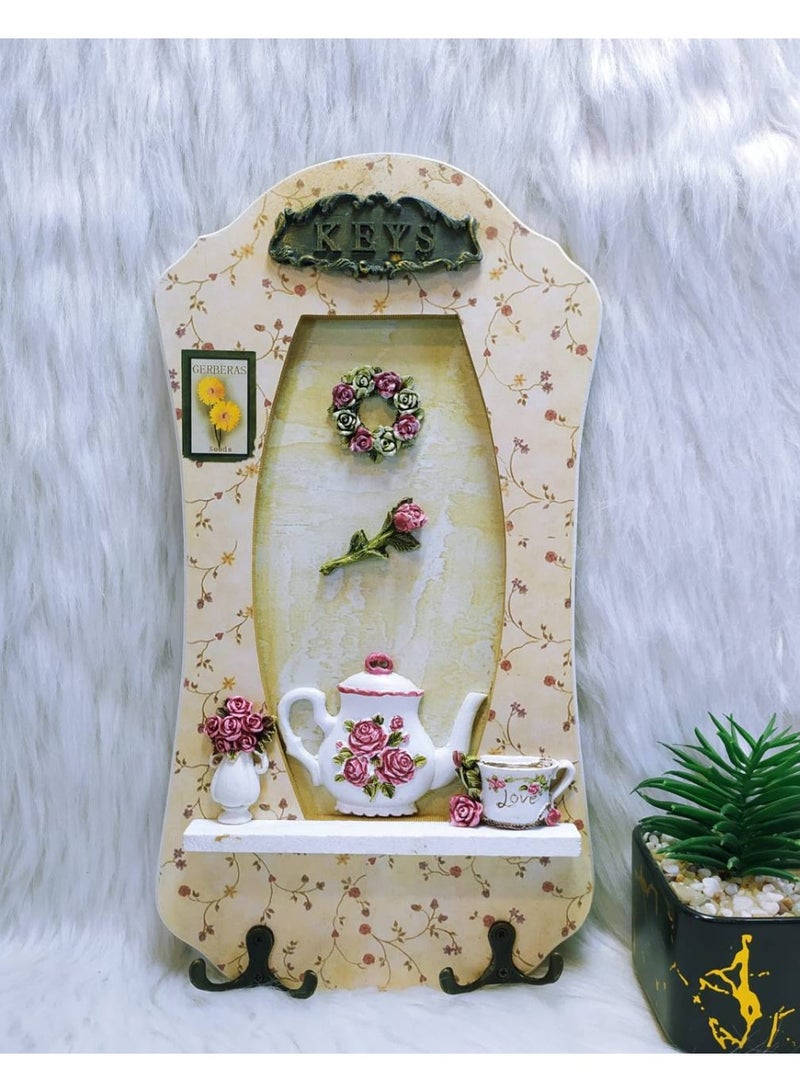 ناما لوحة حامل مفاتيح  لتعليق المفاتيح ديكور بنمط شايب شيك (Shabby Chic) أو ريفي زهري. - Image 1