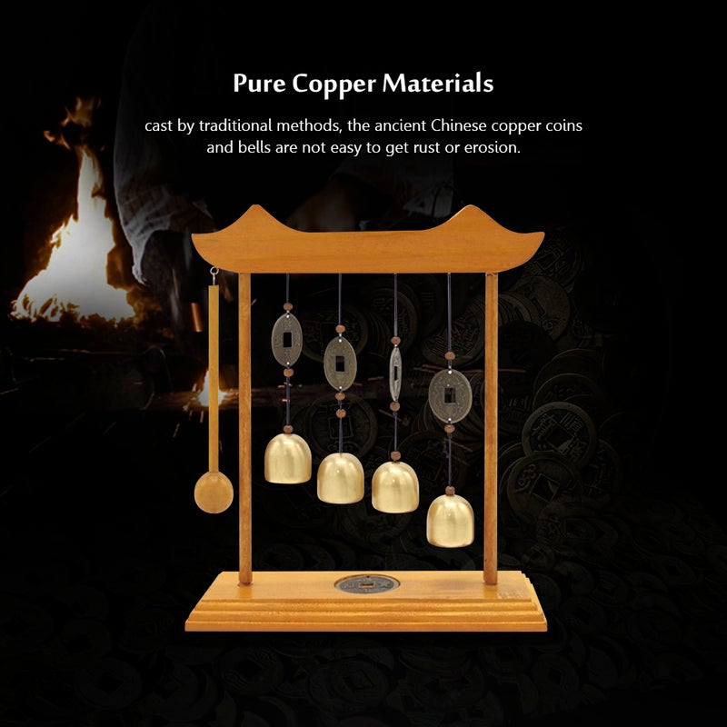 Vintage Copper Bell Windbell Copper Bell& Coin Chimes Desktop Wind Chimes for Lucky Wealthy Ornament Decorative Bell - Image 3