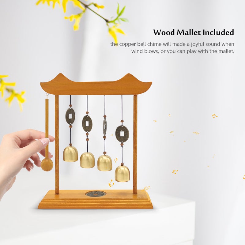 Vintage Copper Bell Windbell Copper Bell& Coin Chimes Desktop Wind Chimes for Lucky Wealthy Ornament Decorative Bell - Image 4