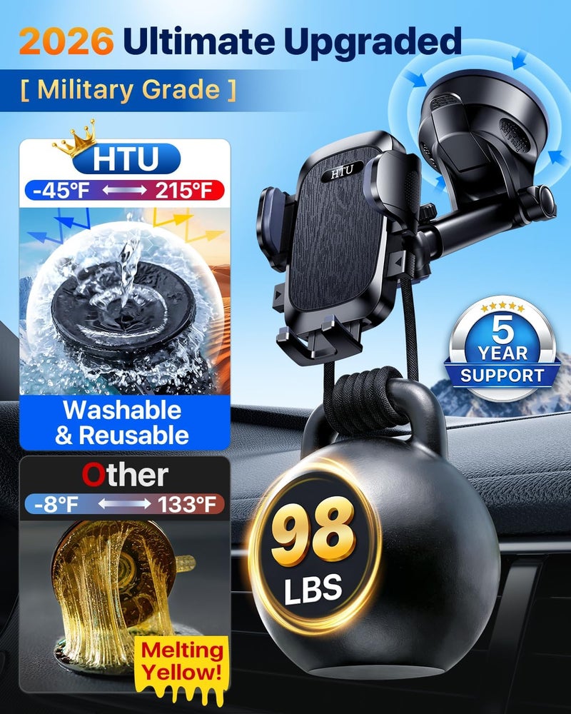 HTU Universal Cell Phone Holder for Car - Dashboard, Windshield, and Air Vent Mount for All Smartphones - Image 3