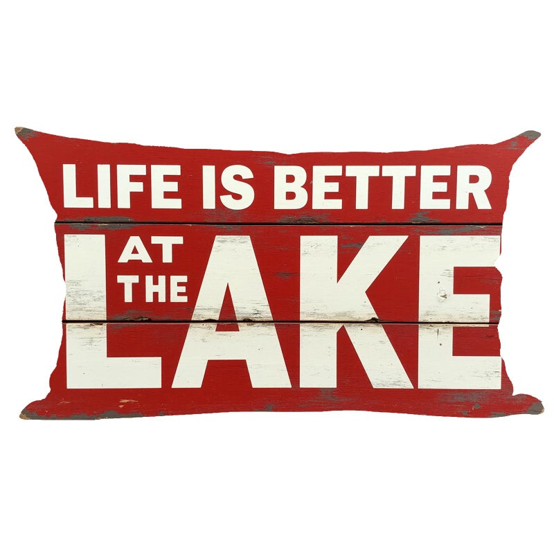 Ramirar Word Art Quote Life is Better at The Lake Retro Red Wood Summer Decorative Lumbar Throw Pillow Cover Case Home Living Room Bed Sofa Car Cotton Linen Rectangular 12 x 20 Inches