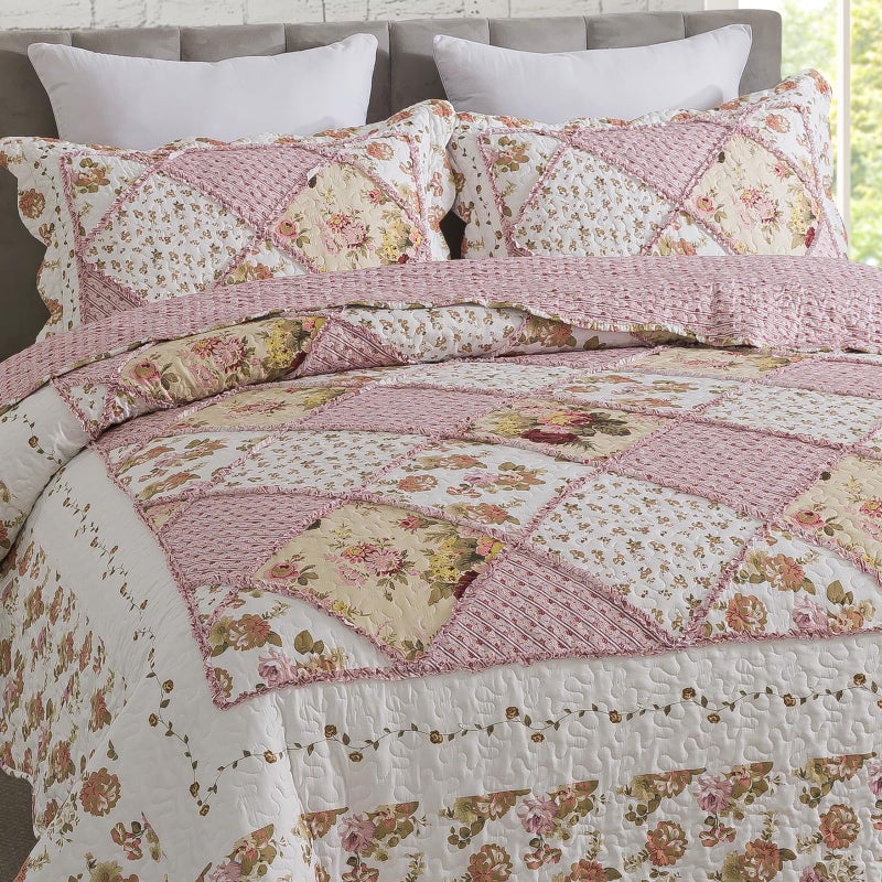 Travan 3-Piece Quilt Set Quilted Bedspread Lightweight Coverlet Set Garden Style Floral Printed Oversized Quilted Bedding Set with Shams for All Season, Exquisite, Queen Size - Image 3