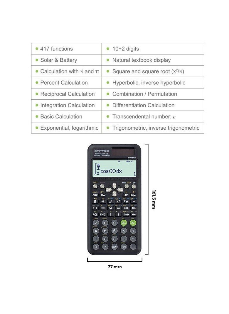 Generic - FX-991esplus2nd Function Calculator Scientific Calculator Matrix Complex Solution Equations - Black - Image 1