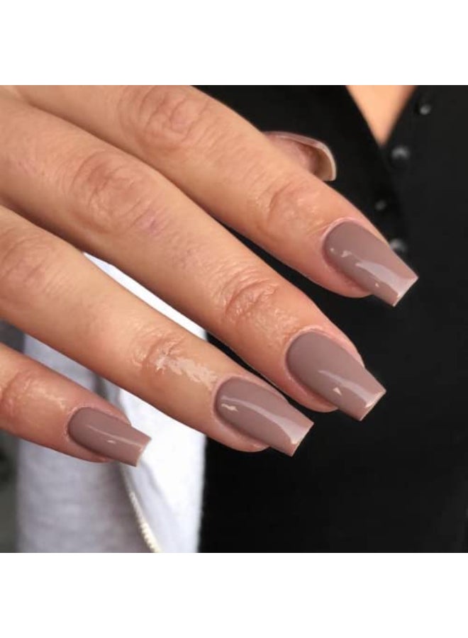XCREANDO Dark Nude Nails Press ons Press on Nails Medium Square Glue on Nails Short Acrylic Glue on Medium Coffin Nail Gel Fake Nail False for Women Thick Solid Color 24Pcs - Image 1