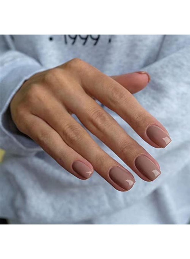XCREANDO Dark Nude Nails Press ons Press on Nails Medium Square Glue on Nails Short Acrylic Glue on Medium Coffin Nail Gel Fake Nail False for Women Thick Solid Color 24Pcs - Image 3