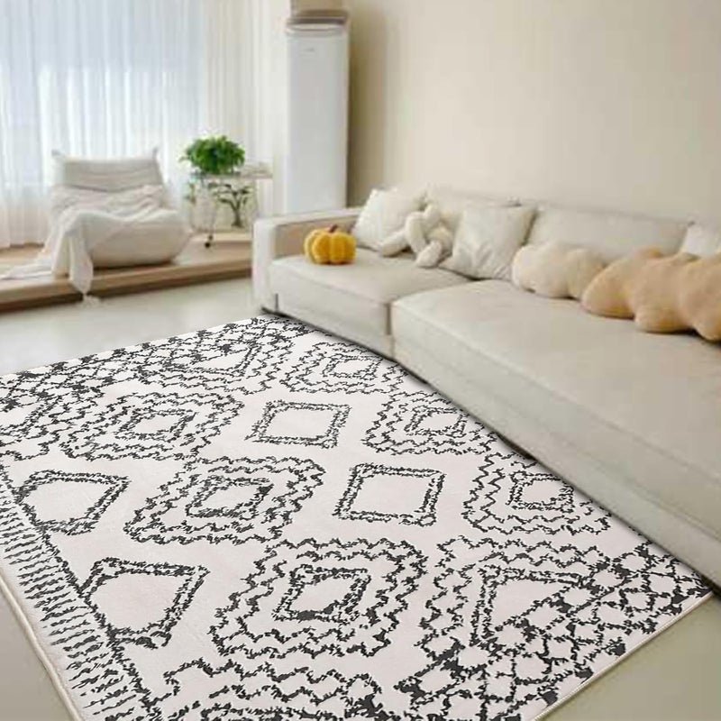 Leesentec Moroccan Area Rug - Modern Abstract Geometric Carpet (80 x 120 cm, Ivory/ ) - Image 2