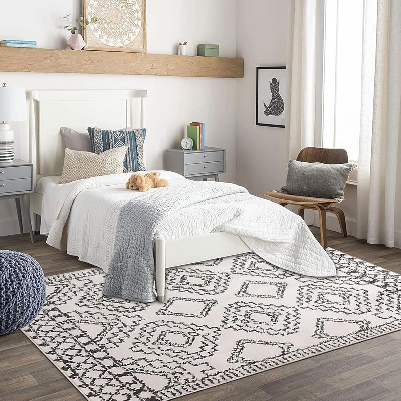 Leesentec Moroccan Area Rug - Modern Abstract Geometric Carpet (80 x 120 cm, Ivory/ ) - Image 3