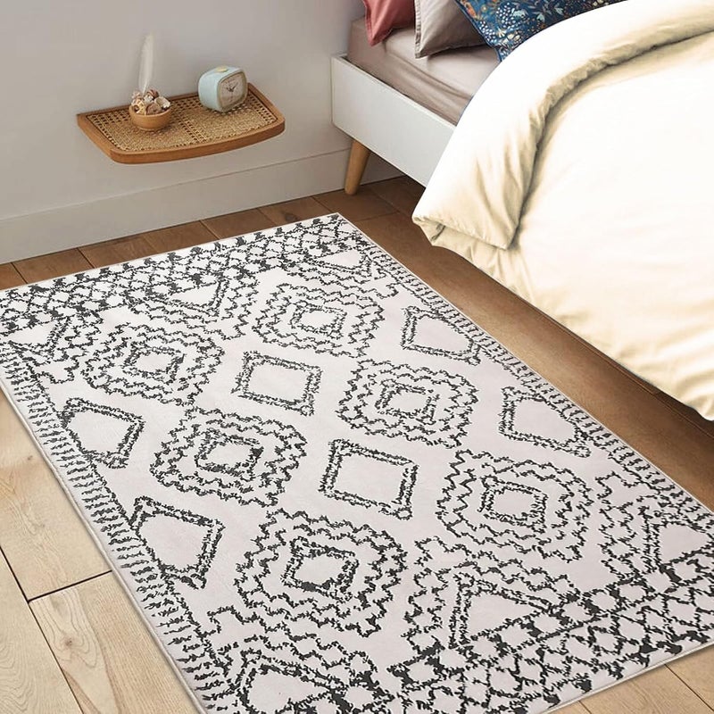 Leesentec Moroccan Area Rug - Modern Abstract Geometric Carpet (80 x 120 cm, Ivory/ ) - Image 1