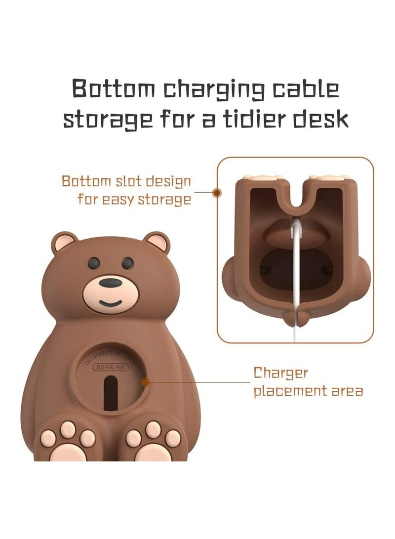 Excefore lovely Bear Charger Stand Compatible with Apple Watch Series 8/7/6/SE/5/4/3/2/1 (45mm 44mm 42mm 41mm 40mm 38mm) Skin-Friendly Silicone Nightstand Mode Home/Office Use Bear Desktop Bracket - Image 4