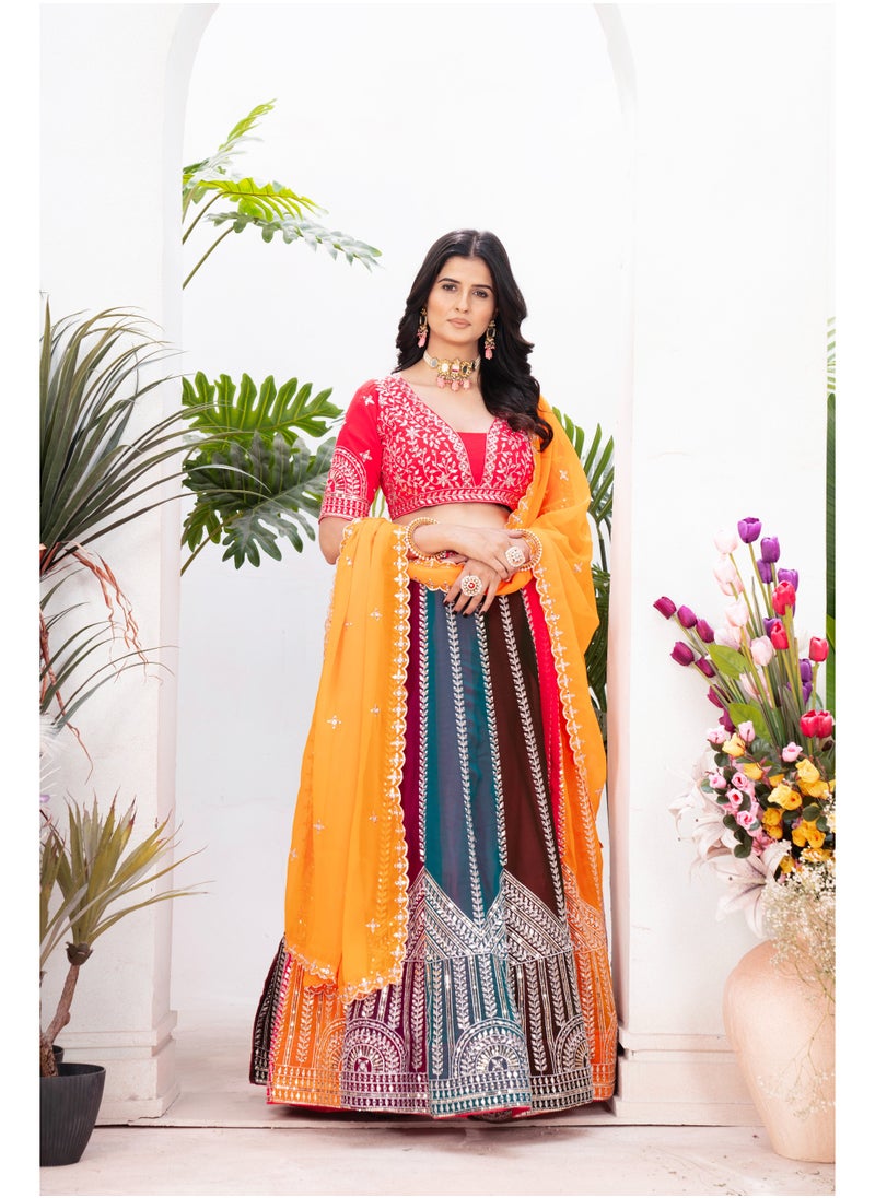 Super Asian “Crystal Bloom” – Faux Georgette Lehenga Set with Sequin Embroidery & 4m Flair Elegance  - Image 3