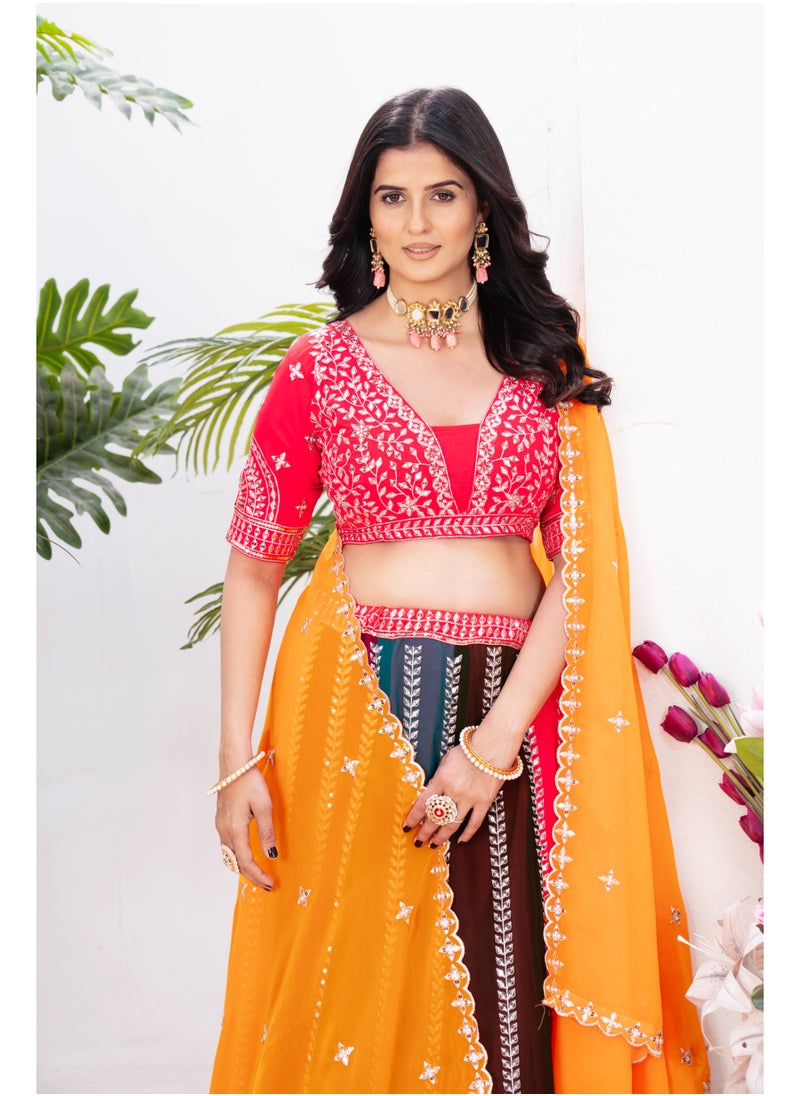 Super Asian “Crystal Bloom” – Faux Georgette Lehenga Set with Sequin Embroidery & 4m Flair Elegance  - Image 2