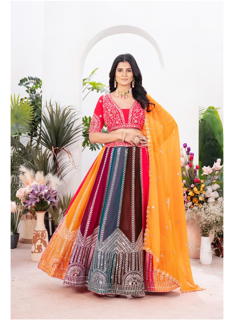 Super Asian “Crystal Bloom” – Faux Georgette Lehenga Set with Sequin Embroidery & 4m Flair Elegance  - Image 1