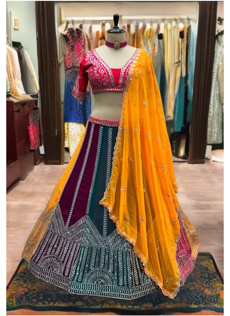 Super Asian “Crystal Bloom” – Faux Georgette Lehenga Set with Sequin Embroidery & 4m Flair Elegance  - Image 4