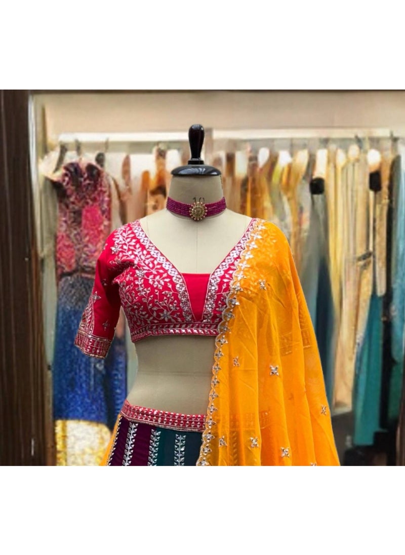 Super Asian “Crystal Bloom” – Faux Georgette Lehenga Set with Sequin Embroidery & 4m Flair Elegance  - Image 5