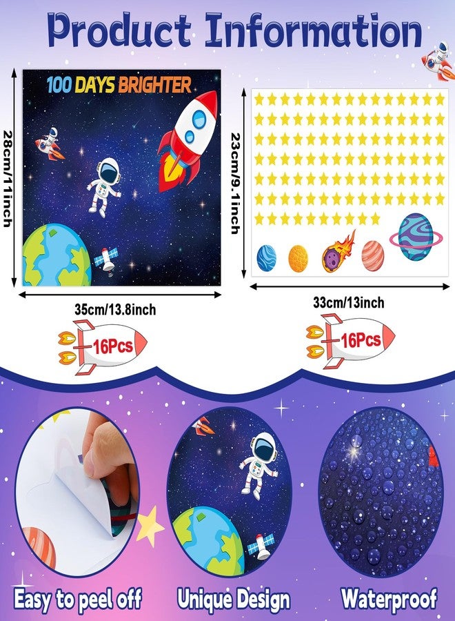 CHUNNIN 32Pcs 100 Days of School Space Scene Sticker for Kids Fun Vivid Solar System Astronaut Poster and Space Theme DIY Craft Sticker Outer Space Build a Scene Crafts for Classroom Activity Supplies - Image 2