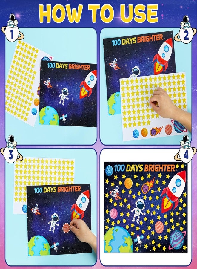 CHUNNIN 32Pcs 100 Days of School Space Scene Sticker for Kids Fun Vivid Solar System Astronaut Poster and Space Theme DIY Craft Sticker Outer Space Build a Scene Crafts for Classroom Activity Supplies - Image 3