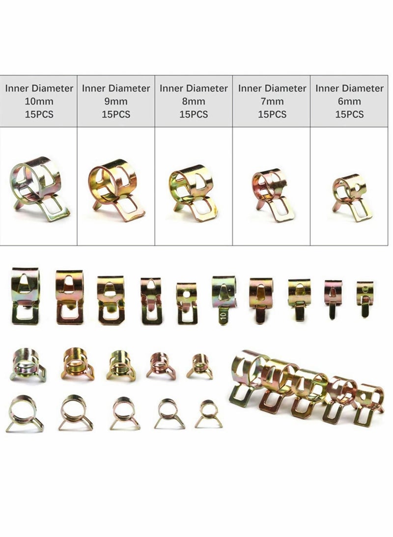 SYOSI 75Pcs Spring Hose Clip, Silicone Hose Water Hose Fuel Hose Clip, Reusable Multi Size 6mm 7mm 8mm 9mm 10mm - Image 2